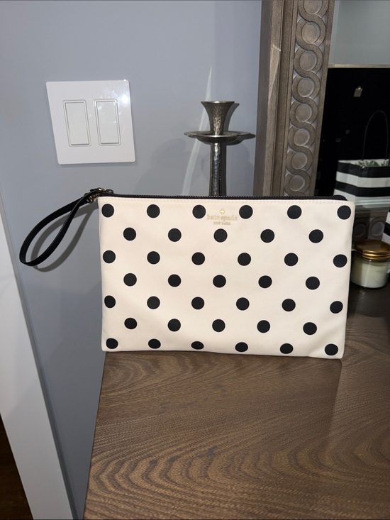 kate spade Handbags - kate spade Cream and Black Polka Dot Wristlet Clutch